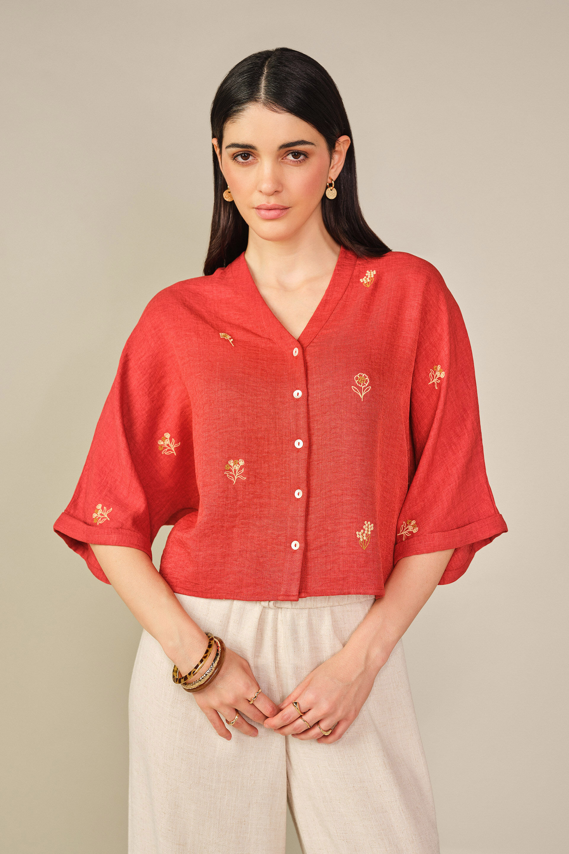 Embroidered Top in Rust